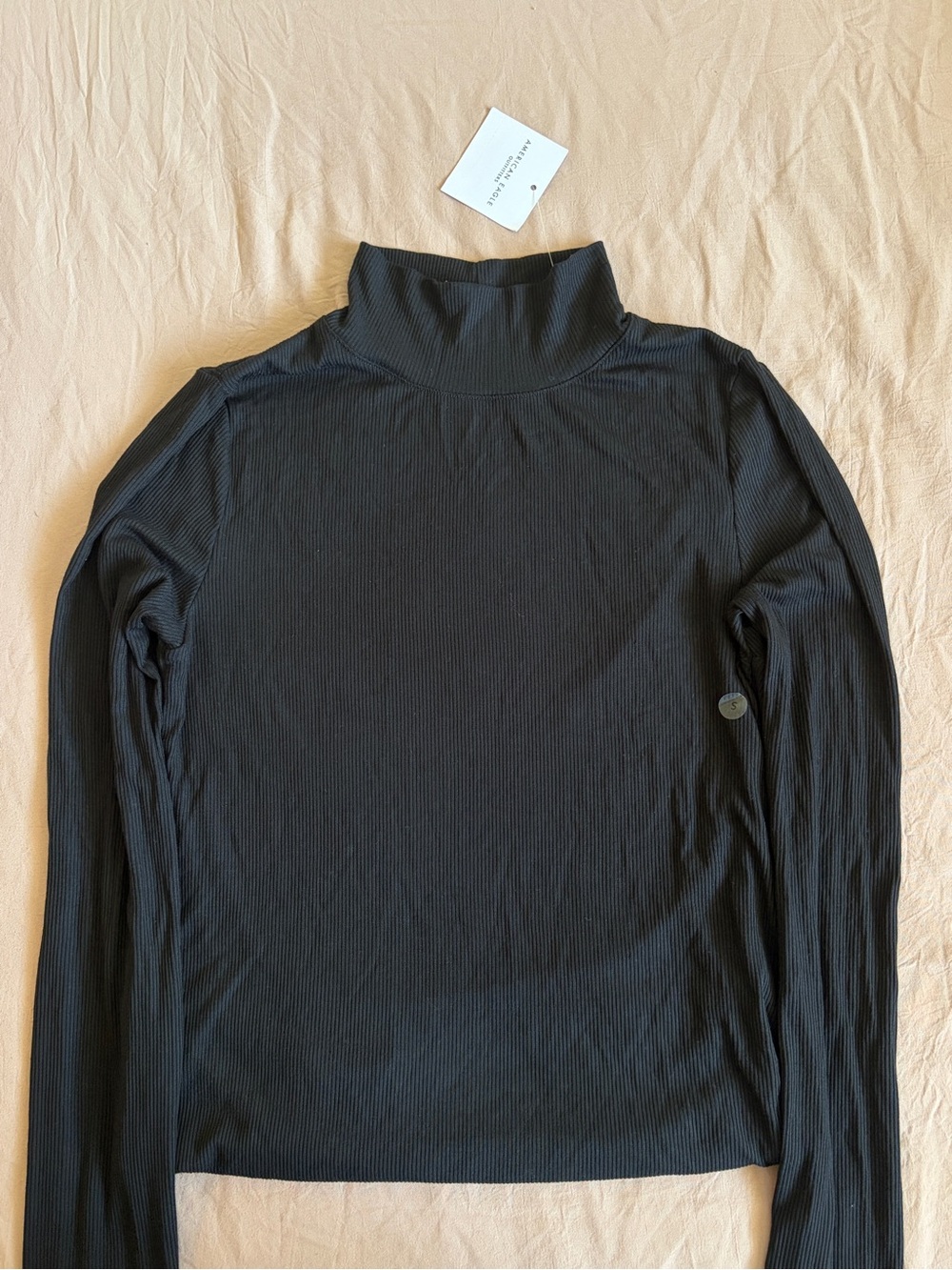 American Eagle Black Ribbed Long-Sleeve Turtleneck Top - Women